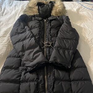 Black Down Filled Juicy Couture Ruffled Puffer Coat
